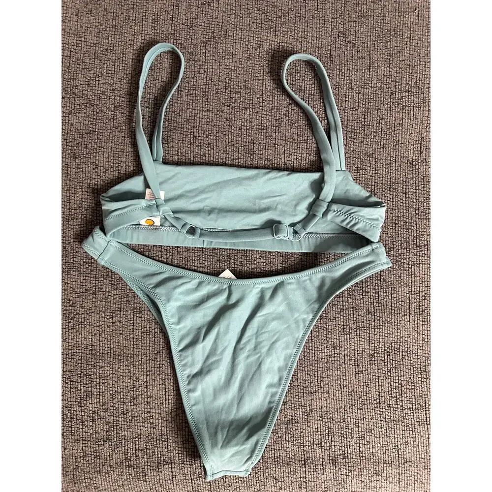 Tropic of C The C Bralette Bikini Top and High Cut Bottom size S/M Seafoam Green